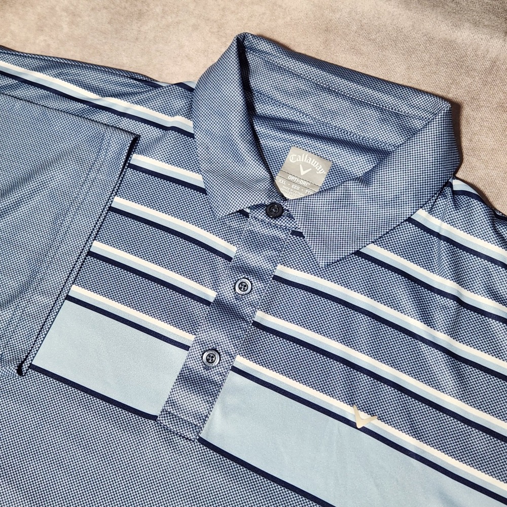 Callaway‎ Opti-Dri Mens XXL Blue Striped Short Sleeve Golf Polo Shirt CGKS90B2